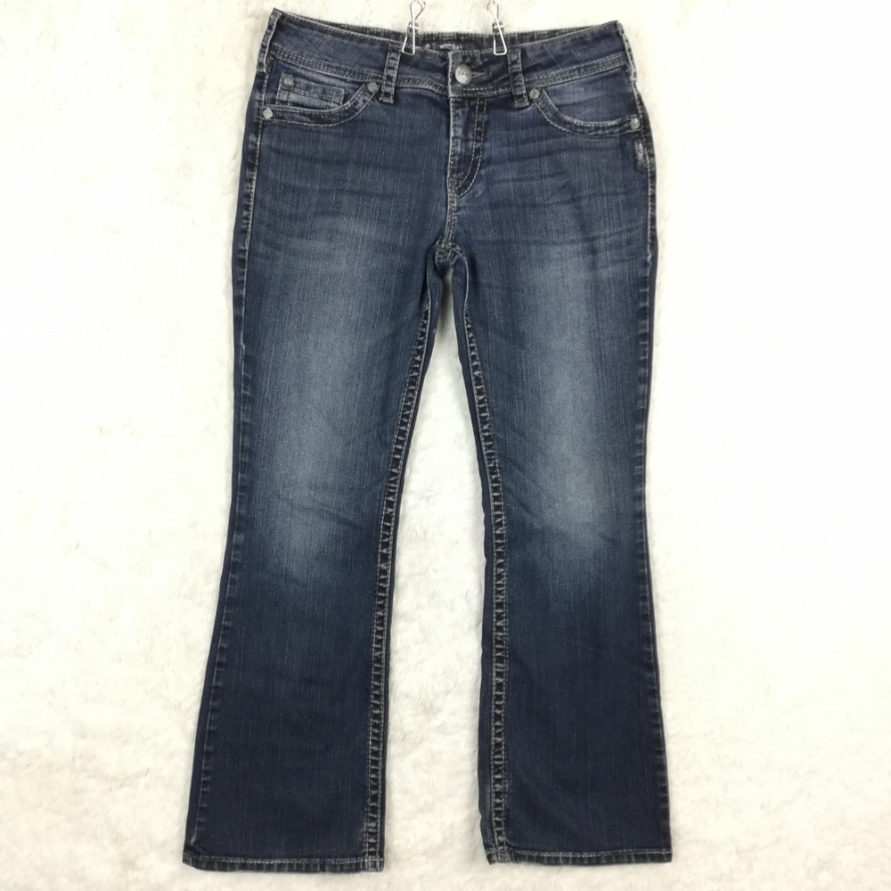 Silver Jeans Womens Suki Surplus Boot Cut Blue‎ Denim Dark Wash Flap Pocket 30
